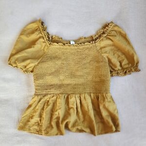 Old Navy Linen Mustard Smocked Peplum Top